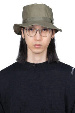 Linen Cotton Oxford Pork-pie Hat - Olive -Menswear Rise Sales Store Cableami Linen Cotton Oxford Pork pie Hat Olive 002 22SS 11 m