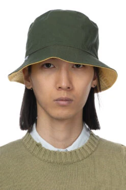 Loose Light Chino Bucket Hat Reversible - Olive / Lemon -Menswear Rise Sales Store Cableami Loose Light Chino Bucket Hat Reversible Olive Lemon 002 24SS 11 m
