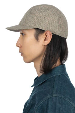 Organic Cotton / Cordura Typewriter Check Jet Cap - Beige -Menswear Rise Sales Store Cableami Organic Cotton Cordura Typewriter Check Jet Cap Beige 011 23SS 13 m