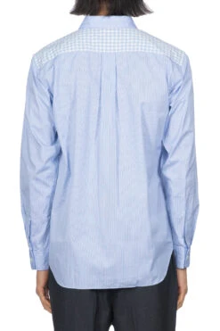 Contrast Pattern Shirt - Sax X White X Navy -Menswear Rise Sales Store Comme Des Garcons Homme Deux Contrast Pattern Shirt Sax x White x Navy DL B028 04