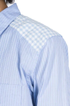 Contrast Pattern Shirt - Sax X White X Navy -Menswear Rise Sales Store Comme Des Garcons Homme Deux Contrast Pattern Shirt Sax x White x Navy DL B028 06