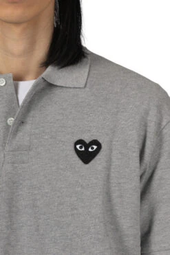 Comme Des Garçons Play Black Heart Polo Shirt - Grey -Menswear Rise Sales Store Comme Des Garcons Play Black Heart Polo Shirt Grey AZ T078 051 1 n 05 m