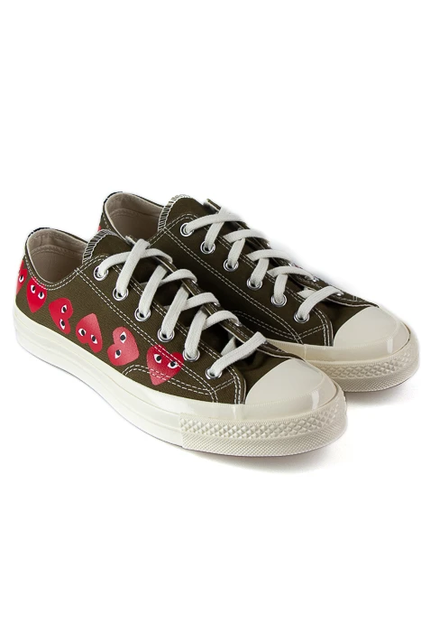 Comme Des Garçons Play Khaki Converse - Multiple Hearts Chuck 70 Low Sneakers 2 Comme Des Garçons Play Khaki Converse - Multiple Hearts Chuck 70 Low Sneakers - Image 2
