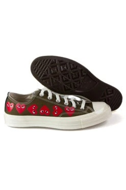 Comme Des Garçons Play Khaki Converse - Multiple Hearts Chuck 70 Low Sneakers 9 Comme Des Garçons Play Khaki Converse - Multiple Hearts Chuck 70 Low Sneakers -Menswear Rise Sales Store Comme Des Garcons Play Khaki Converse Multiple Hearts Chuck 70 Low Sneakers AZ K117 001 1 14