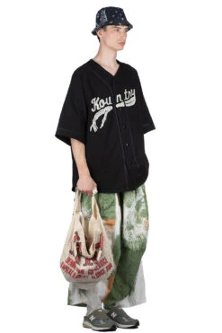 16/-Densed Jersey Baseball Shirt (BONE) - Black -Menswear Rise Sales Store Kapital 16 Densed Jersey Baseball Shirt BONE Black EK 1639SC 17 m