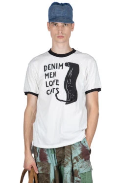 20/-Jersey Ringer T (DENIM MEN LOVE CATS SCRATCH) - White