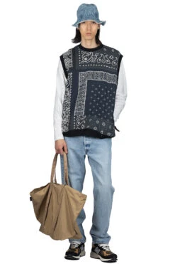30/-SWT Knit Bandana BIG Vest - Black -Menswear Rise Sales Store Kapital 30 SWT Knit Bandana BIG Vest Black K2303SC023 BLK 08 m