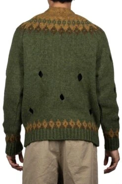 3G Wool NORDIC Hole Punch Raglan Crew Sweater - Khaki -Menswear Rise Sales Store Kapital 3G Wool NORDIC Hole Punch Raglan Crew Sweater Khaki K2110KN077 KHA 04 m