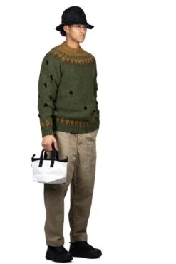 3G Wool NORDIC Hole Punch Raglan Crew Sweater - Khaki -Menswear Rise Sales Store Kapital 3G Wool NORDIC Hole Punch Raglan Crew Sweater Khaki K2110KN077 KHA 07 m