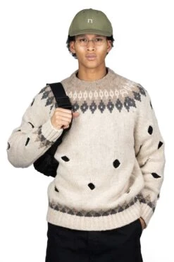 3G Wool NORDIC Hole Punch Raglan Crew Sweater - Natural