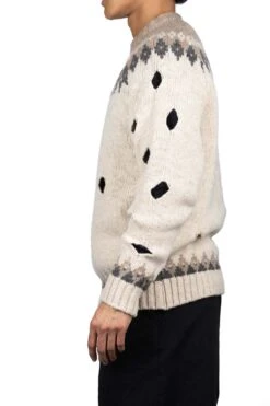 3G Wool NORDIC Hole Punch Raglan Crew Sweater - Natural 9 3G Wool NORDIC Hole Punch Raglan Crew Sweater - Natural -Menswear Rise Sales Store Kapital 3G Wool NORDIC Hole Punch Raglan Crew Sweater Natural K2110KN077 NAT 03 m