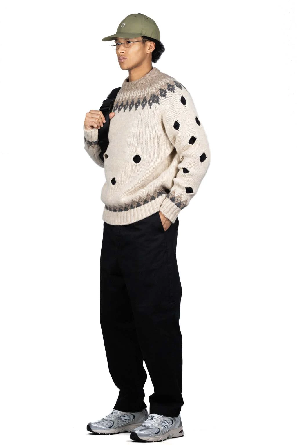 3G Wool NORDIC Hole Punch Raglan Crew Sweater - Natural 7 3G Wool NORDIC Hole Punch Raglan Crew Sweater - Natural - Image 7