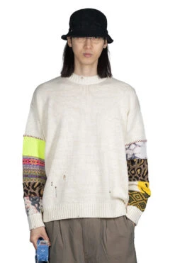 56 Cotton Knit Hippie Sleeve Crew Sweater - Natural