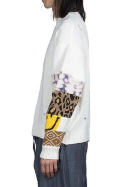 56 Cotton Knit Hippie Sleeve Crew Sweater - White -Menswear Rise Sales Store Kapital 56 Cotton Knit Hippie Sleeve Crew Sweater White K2203KN014 WH n 03 m