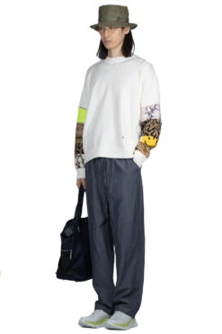 56 Cotton Knit Hippie Sleeve Crew Sweater - White -Menswear Rise Sales Store Kapital 56 Cotton Knit Hippie Sleeve Crew Sweater White K2203KN014 WH n 08 m