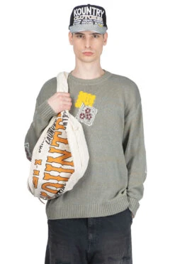 5G Cotton Knit PECKISH RAINBOWY Crew Sweater - Grey