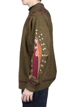 5G Wool Elbow VIRGIN MARY Nordic Sweater - Khaki -Menswear Rise Sales Store Kapital 5G Wool Elbow VIRGIN MARY Nordic Sweater Khaki K2211KN149 KHA 03 m