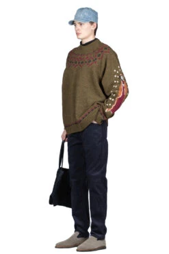 5G Wool Elbow VIRGIN MARY Nordic Sweater - Khaki -Menswear Rise Sales Store Kapital 5G Wool Elbow VIRGIN MARY Nordic Sweater Khaki K2211KN149 KHA 07 m