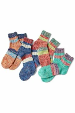 60 Yarns Cotton Rib Stripe Socks - 4 Colors