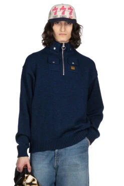8G Cotton Wool NICKLE 4 Half ZIP Sweater - Navy