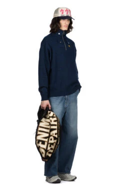 8G Cotton Wool NICKLE 4 Half ZIP Sweater - Navy -Menswear Rise Sales Store Kapital 8G Cotton Wool NICKLE 4 Half ZIP Sweater Navy K2311KN155 NV viv 29 m