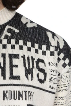 8G Knit NEWSPAPER Crew Sweater (KOUNTRY NEWS) - Natural -Menswear Rise Sales Store Kapital 8G Knit NEWSPAPER Crew Sweater KOUNTRY NEWS Natural K2311KN158 NAT 28 m