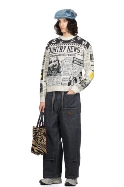 8G Knit NEWSPAPER Crew Sweater (KOUNTRY NEWS) - Natural -Menswear Rise Sales Store Kapital 8G Knit NEWSPAPER Crew Sweater KOUNTRY NEWS Natural K2311KN158 NAT 31 m