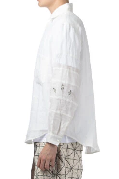 Linen Drawn Work Hippie Sleeve Shirt -Menswear Rise Sales Store Kapital Linen Drawn Work Hippie Sleeve Shirt EK 1409LS WH noe 03 m