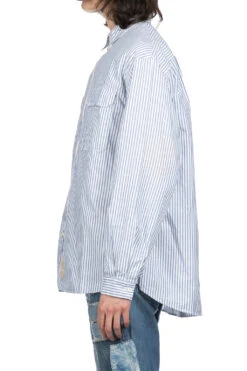 OX Stripe Drizzler Work Shirt - Blue -Menswear Rise Sales Store Kapital OX Stripe Drizzler Work Shirt Blue K2309LS070 BL 03