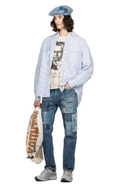 OX Stripe Drizzler Work Shirt - Blue -Menswear Rise Sales Store Kapital OX Stripe Drizzler Work Shirt Blue K2309LS070 BL 07