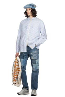 OX Stripe Drizzler Work Shirt - Blue -Menswear Rise Sales Store Kapital OX Stripe Drizzler Work Shirt Blue K2309LS070 BL 08