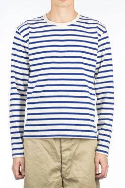 Stripe Jersey Crew LS Tee (PROFILE RAINBOWY Patch) - Ecru X Blue -Menswear Rise Sales Store Kapital Stripe Jersey Crew LS Tee PROFILE RAINBOWY Patch Ecru x Blue EK 1624LC NBL 04 m