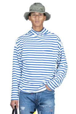 Stripe Jersey GANDHI Long Sleeve T - White X Blue