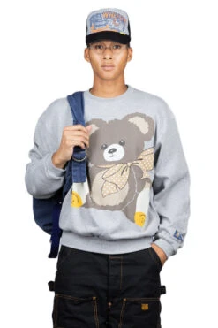 TOP Knit Crew SWT (BIG BEAR In RAINBOWY HAPPY SOX) - Grey