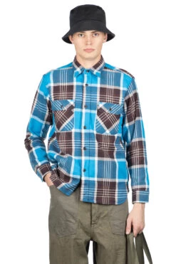 Fiction Romance Twill Check LS Work Shirt - Blue