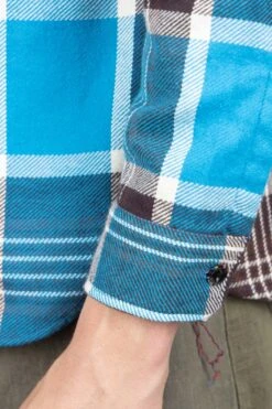 Fiction Romance Twill Check LS Work Shirt - Blue -Menswear Rise Sales Store Sugar Cane Fiction Romance Twill Check LS Work Shirt Blue SC29157 125 06