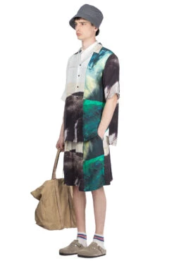 SILK ABOVE-THE KNEE SHORTS - Green -Menswear Rise Sales Store TAAKK SILK ABOVE THE KNEE SHORTS Green TA24SS PT036 GN 07a m